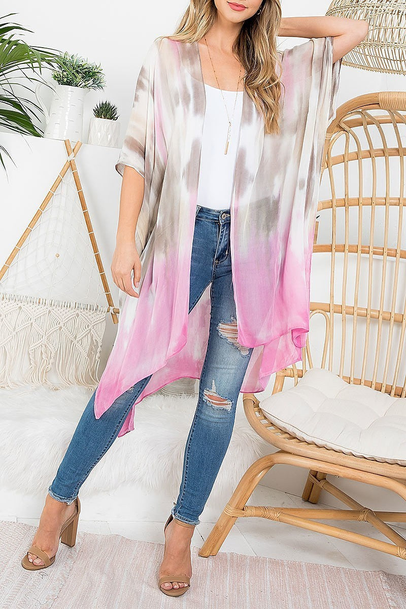 Tie dye two tone open front kimono (EF3259)