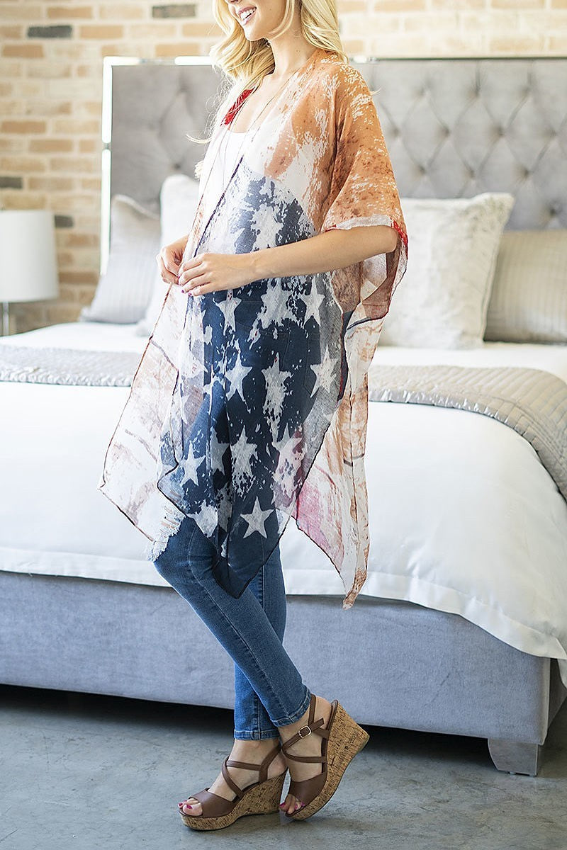 Faded usa accent open front kimono (EF3239)