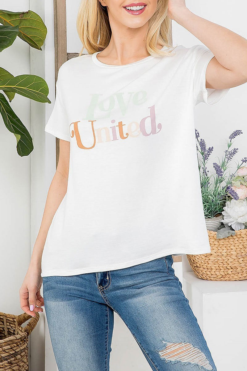 Love united graphic round neck top (EF3367)