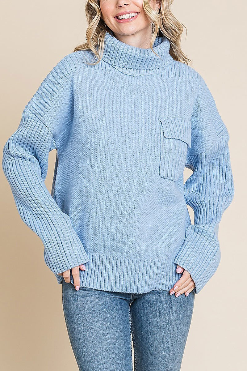 Oversized ribbed knit sweater w/ chest pocket (EDH1929-1)