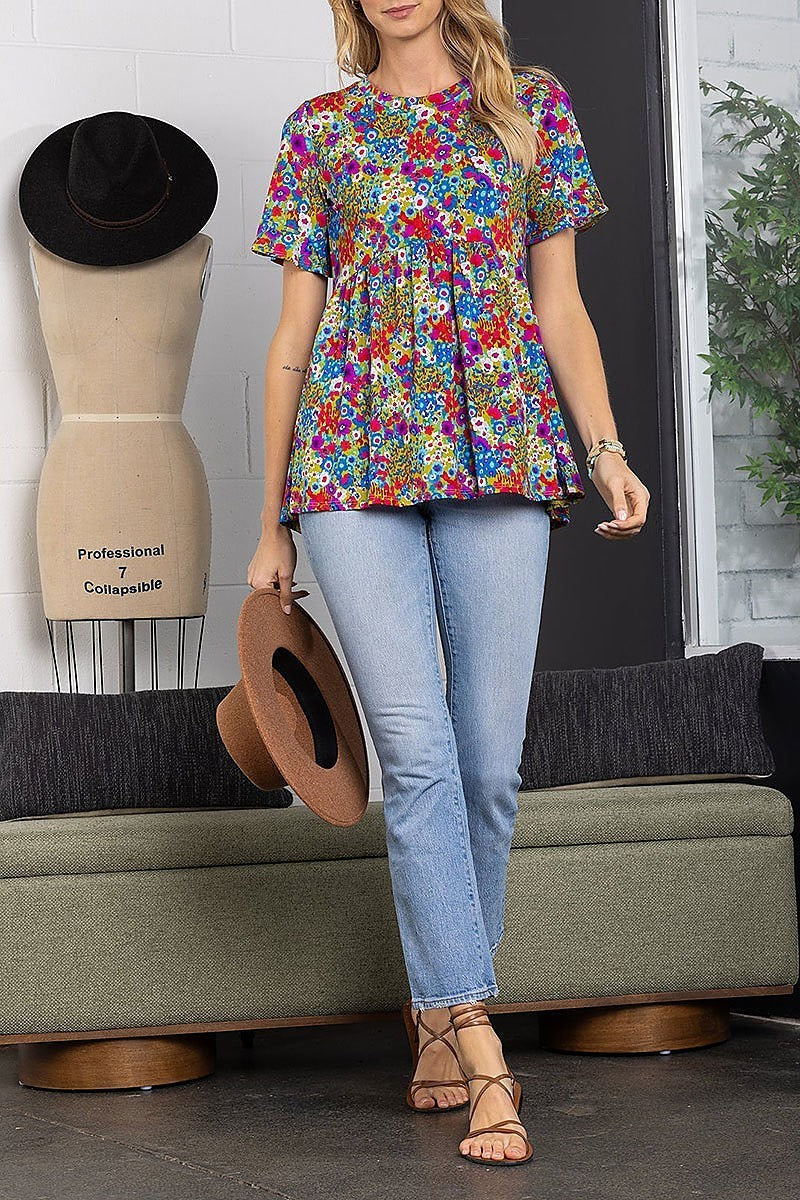 Classic floral print babydoll top (EDSW3902)