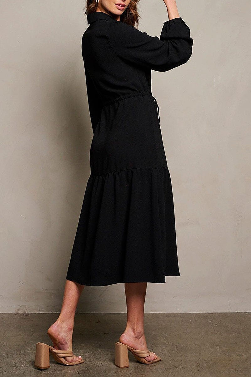 Long puff sleeve button up maxi dress (EGWT1758)