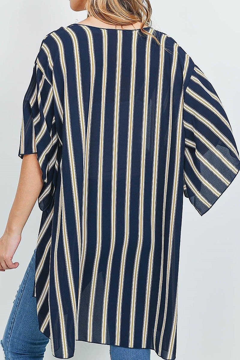 Short sleeve open front vertical stripe kimono (ED8870-2)