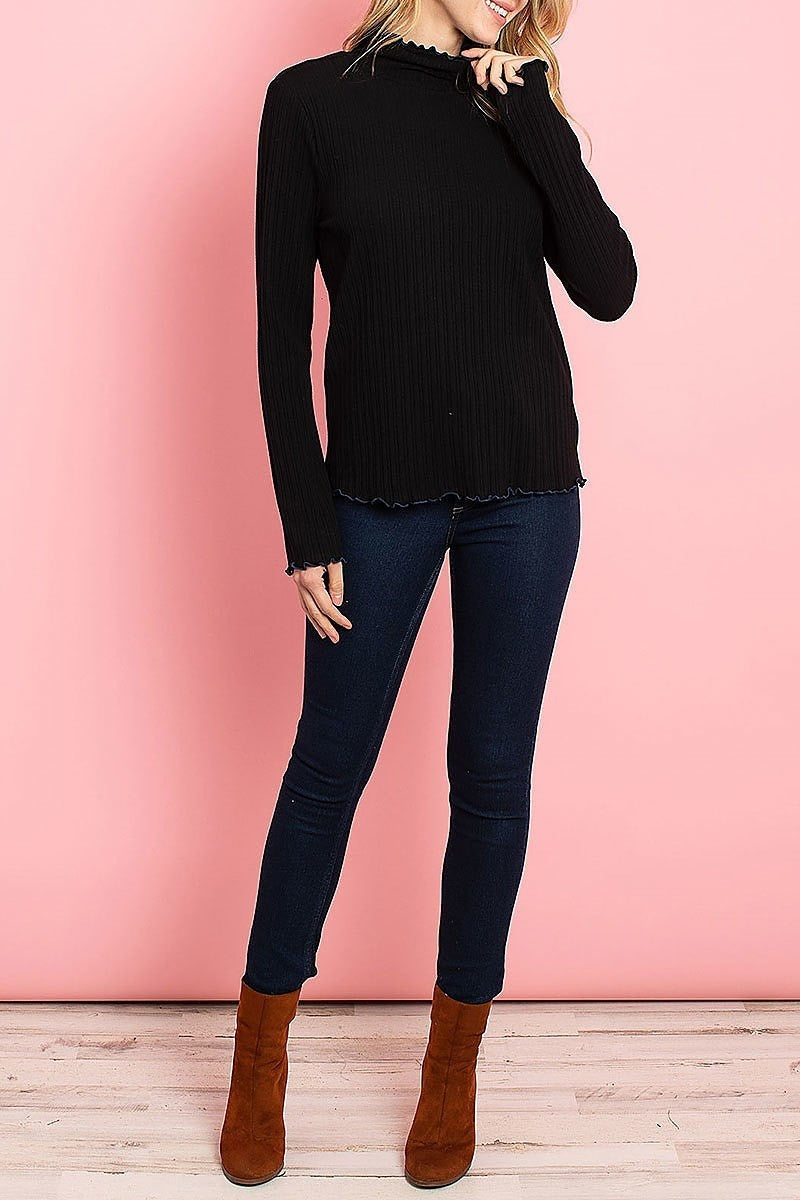 Mock neck ribbed knit top (ED7953)