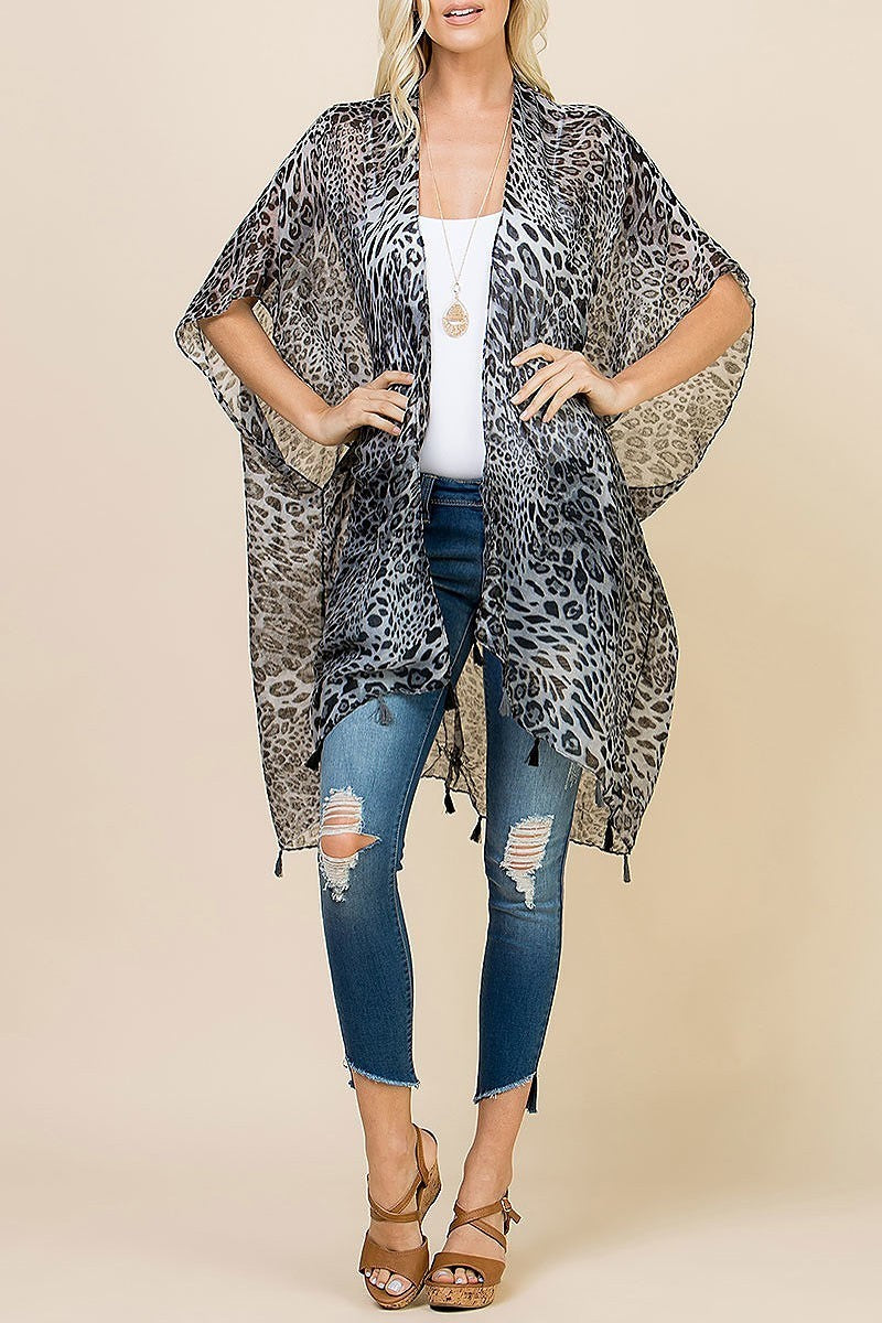 Open front leopard tassel cardigan (EF3053)