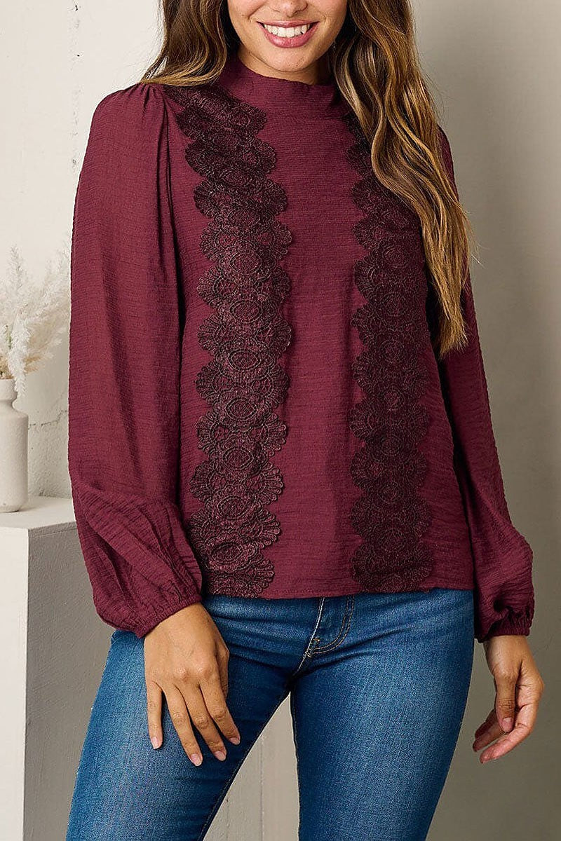 Long sleeve front detailed blouse top (EFWT3516)