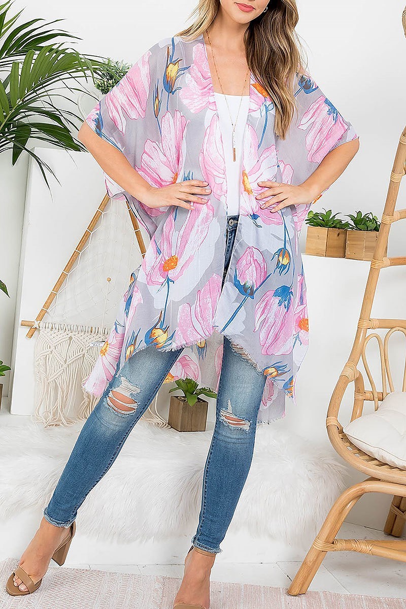 Flower print bohemiian open front kimono (EF3249)