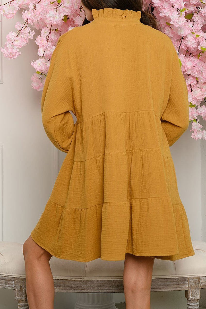 Long sleeve linen mini dress (EDWT4433)