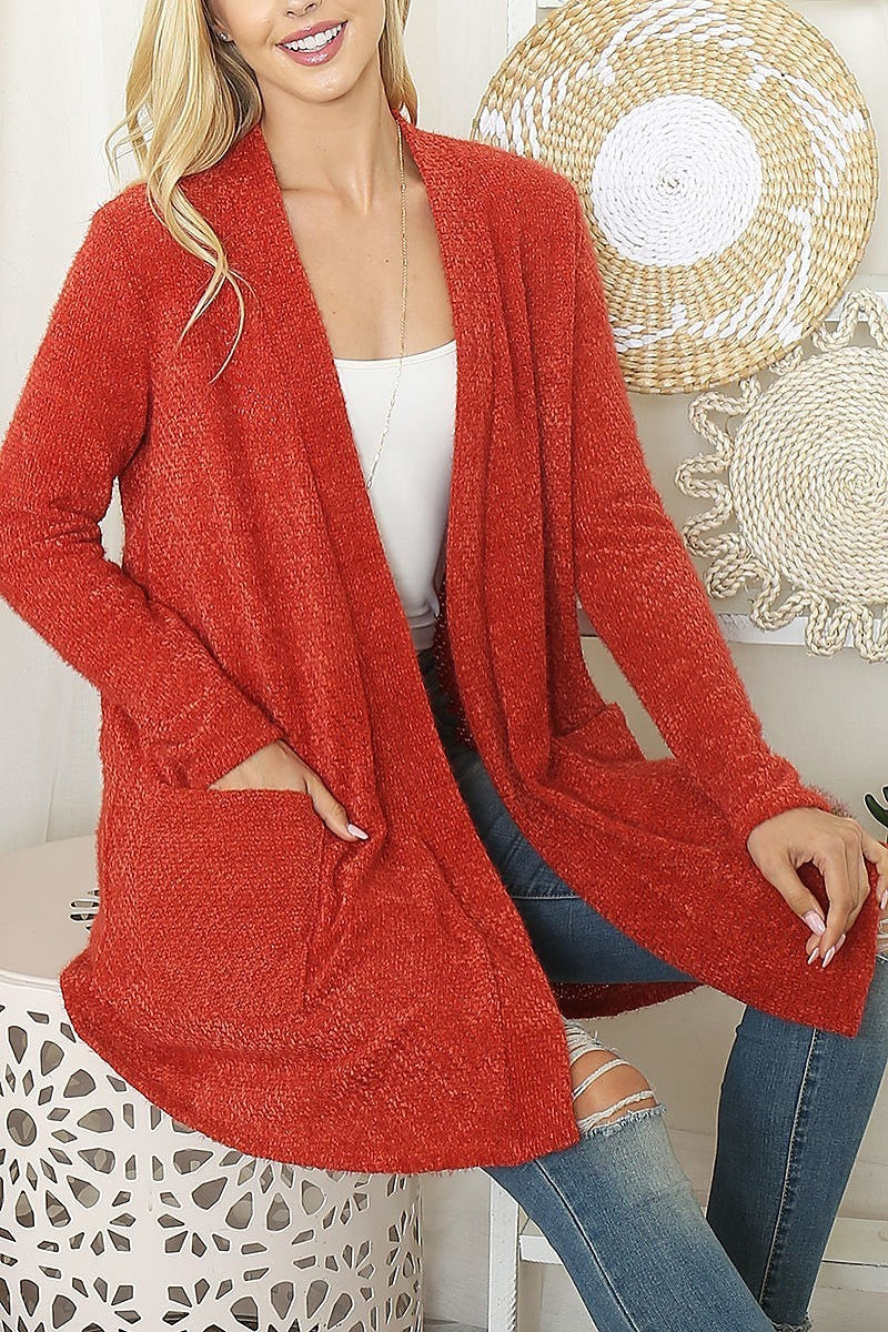 Front pockets open textured cardigan (DGS6132)