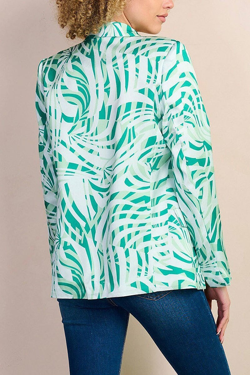 Long sleeve button closure leaf print blazer (EFWT8547)