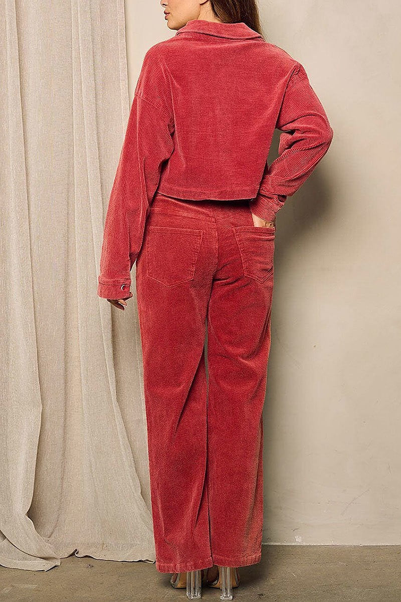 Long sleeve button up top & pants corduroy set (EFWT4876)