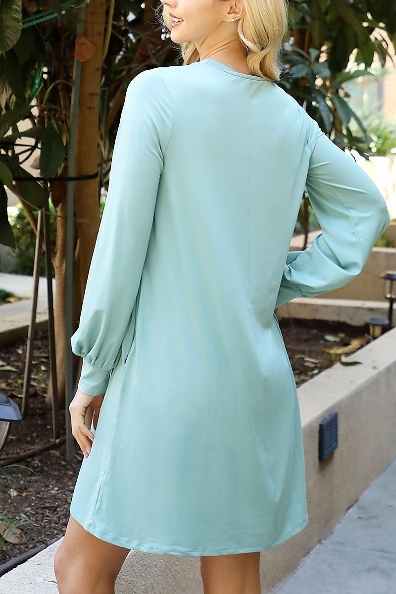 Solid round neckline long sleeve dress (DED9801-2)