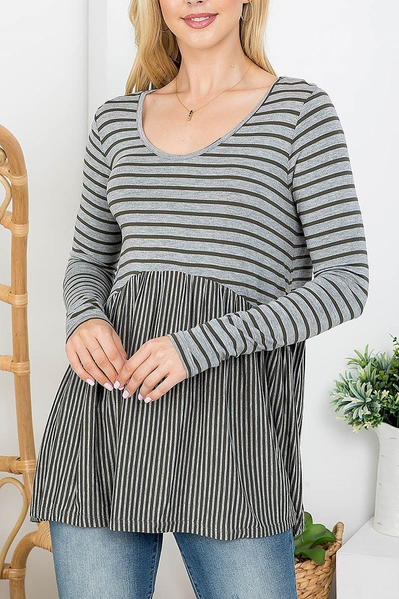 Scoop neck stripe baby doll top (EF4199)