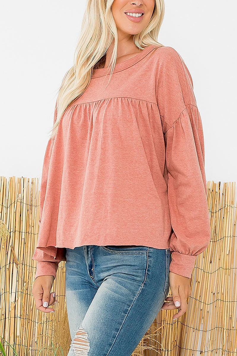 Long sleeve pleated detail top (EF6089)