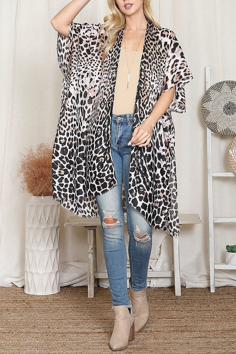 Leopard print gradiant open front kimono (DGS6322)