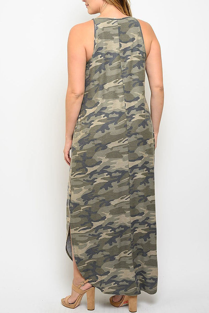 Camo print with pockets maxi dress (EDWT3443)