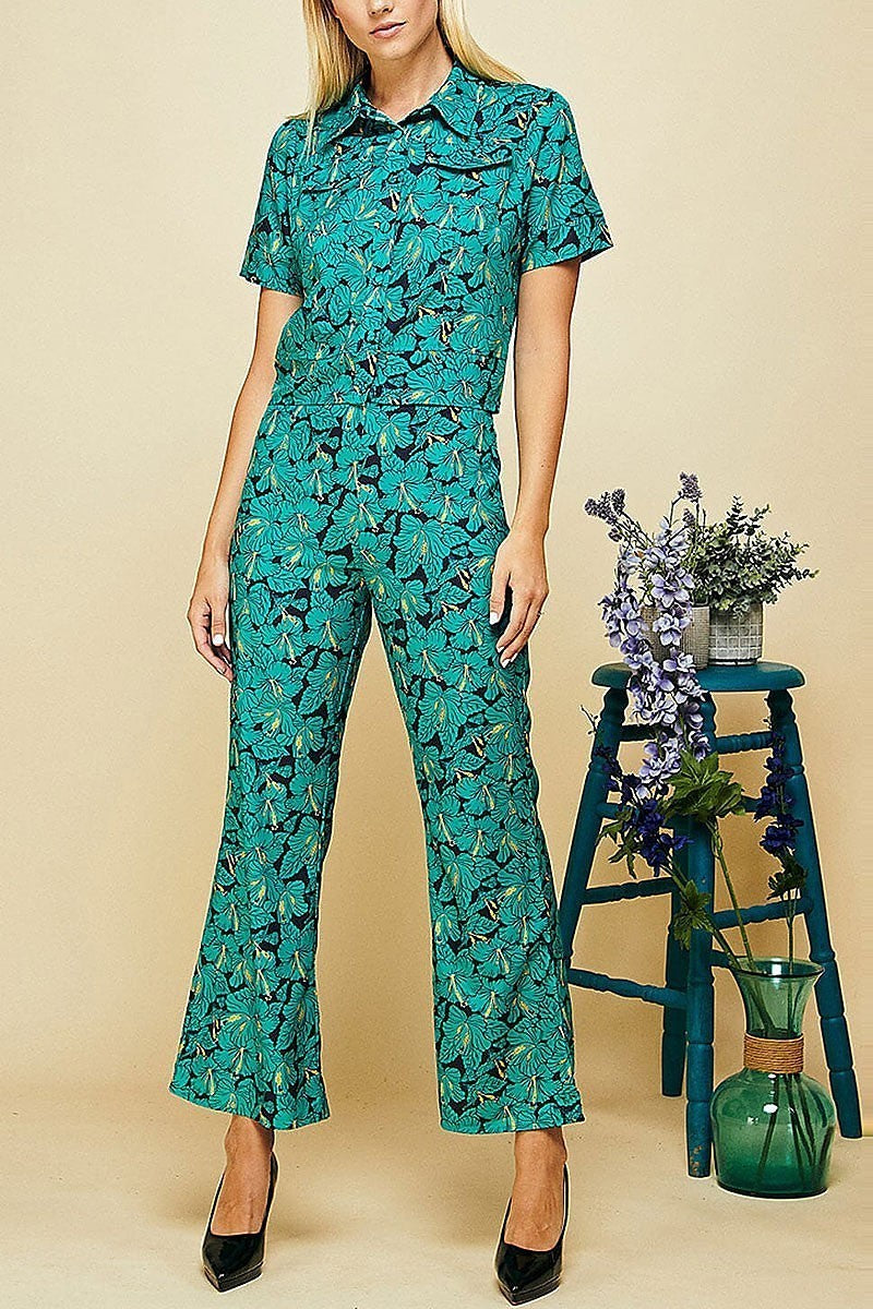 Blouse top & wide leg pants floral set (EGWT1331)