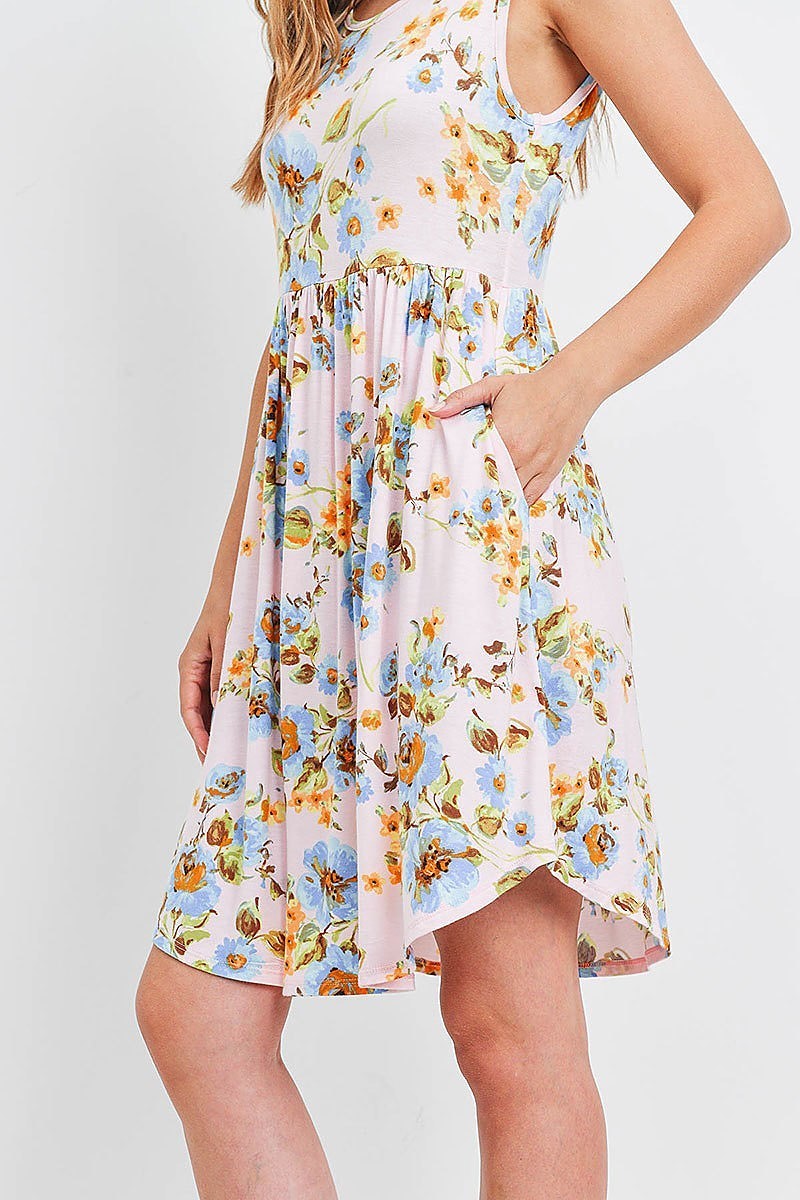 Sleeveless floral round hem dress (DED6537)