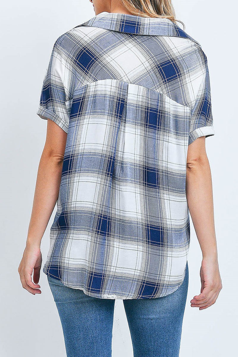 Surplus front plaid wrap top (EF2250)