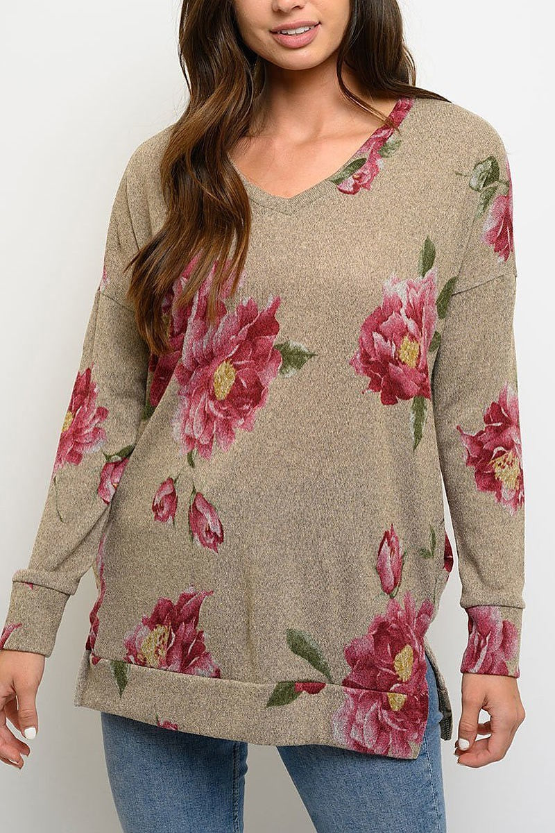 Floral long sleeve tunic top (EDWT3327)