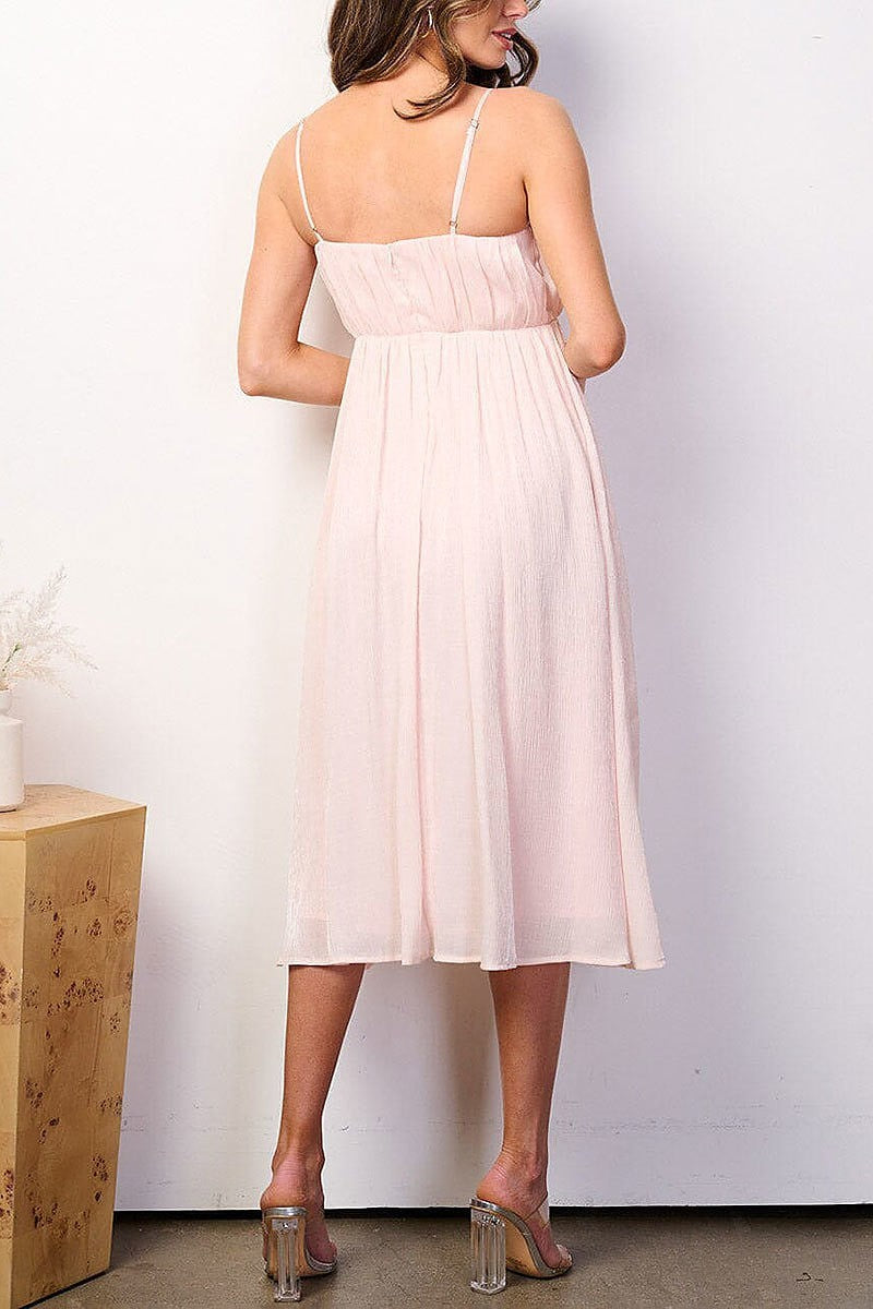 Sleeveless elastic waist v-neck midi dress (EFWT8411)