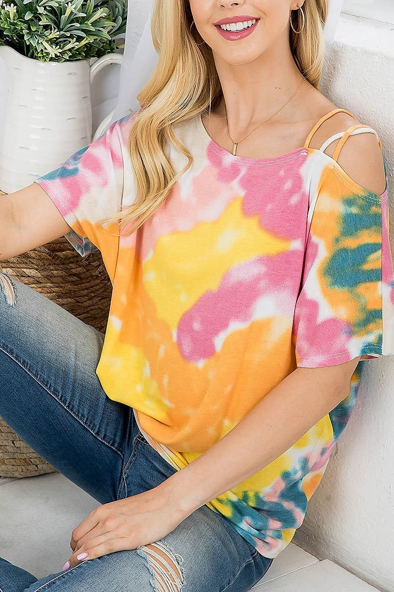 Tie dye round neckline with multi spaghetti strap top (EF4159)