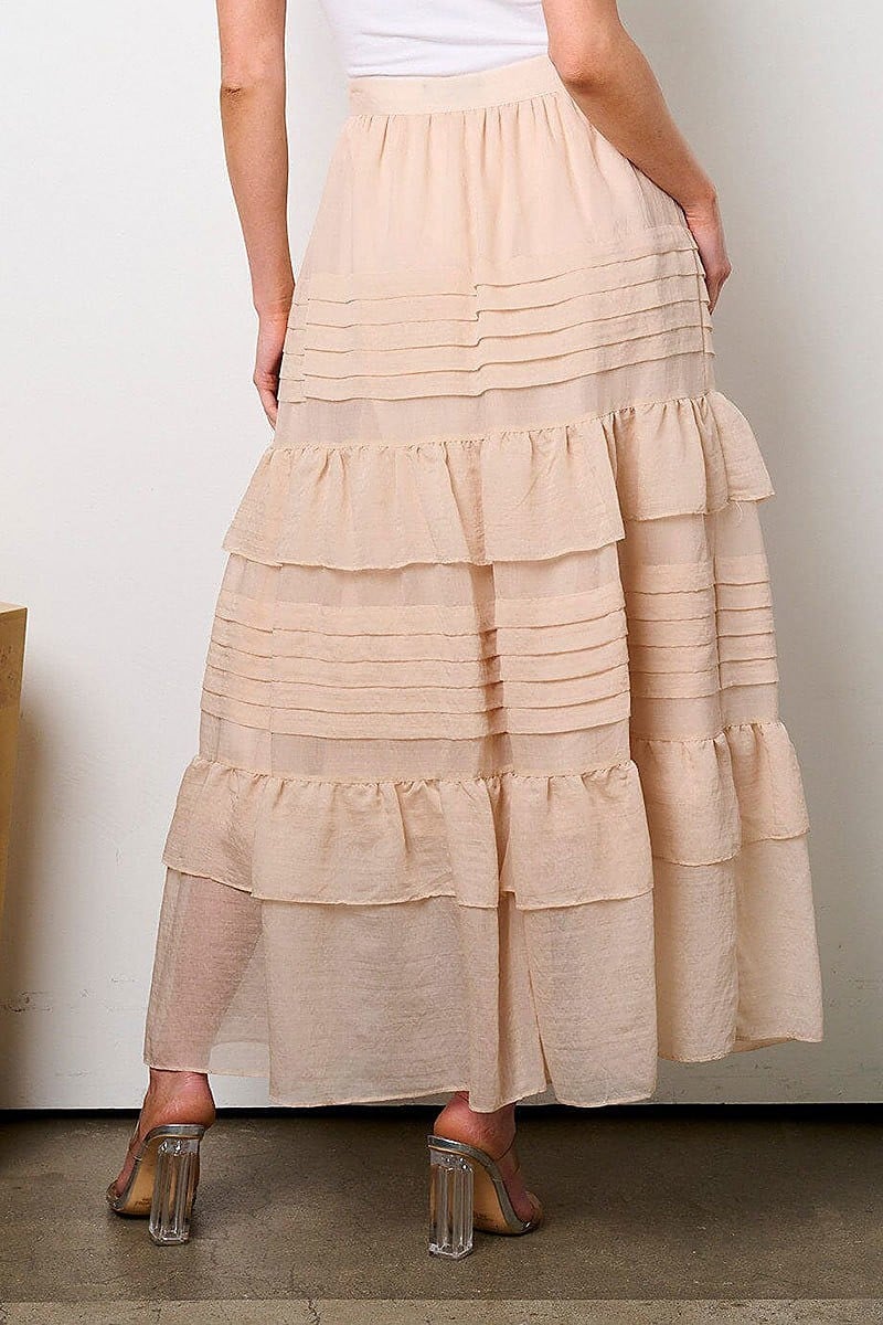 Zip up tiered ruffle maxi skirt (EFWT8980)