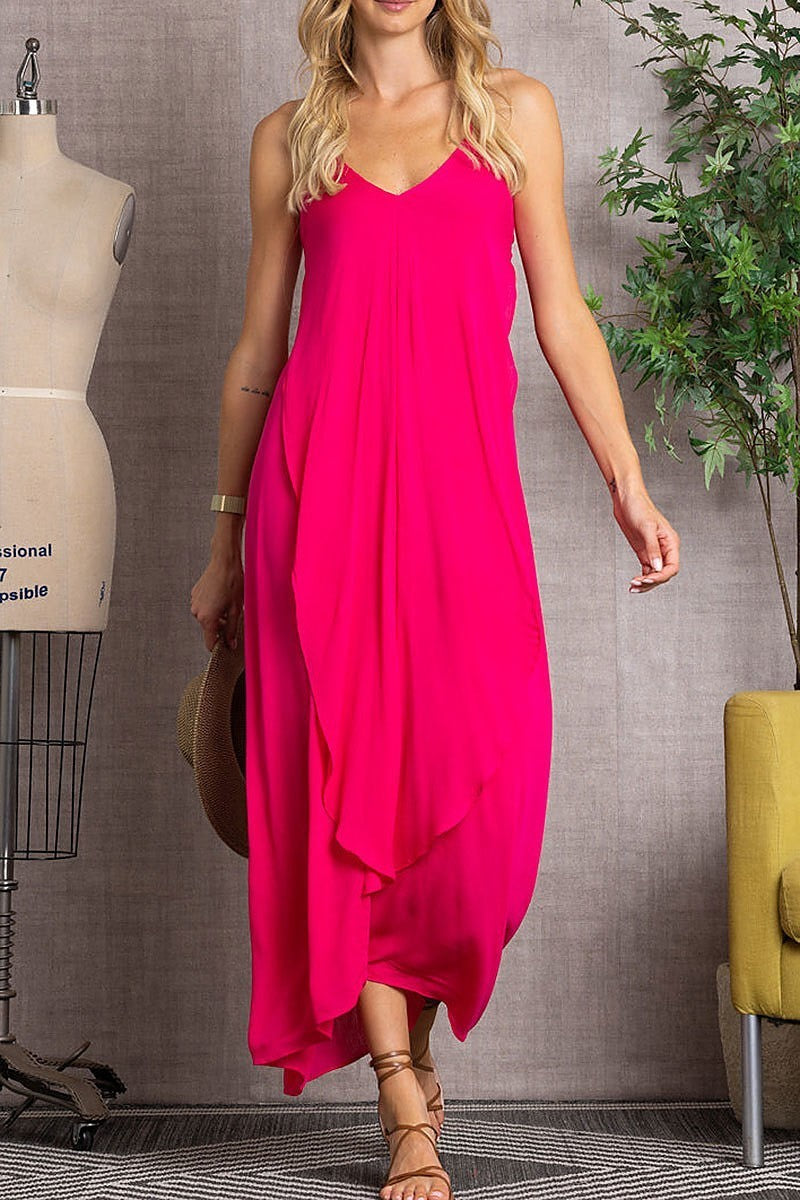 V neck drape front loose fit maxi dress (EDSW3345)