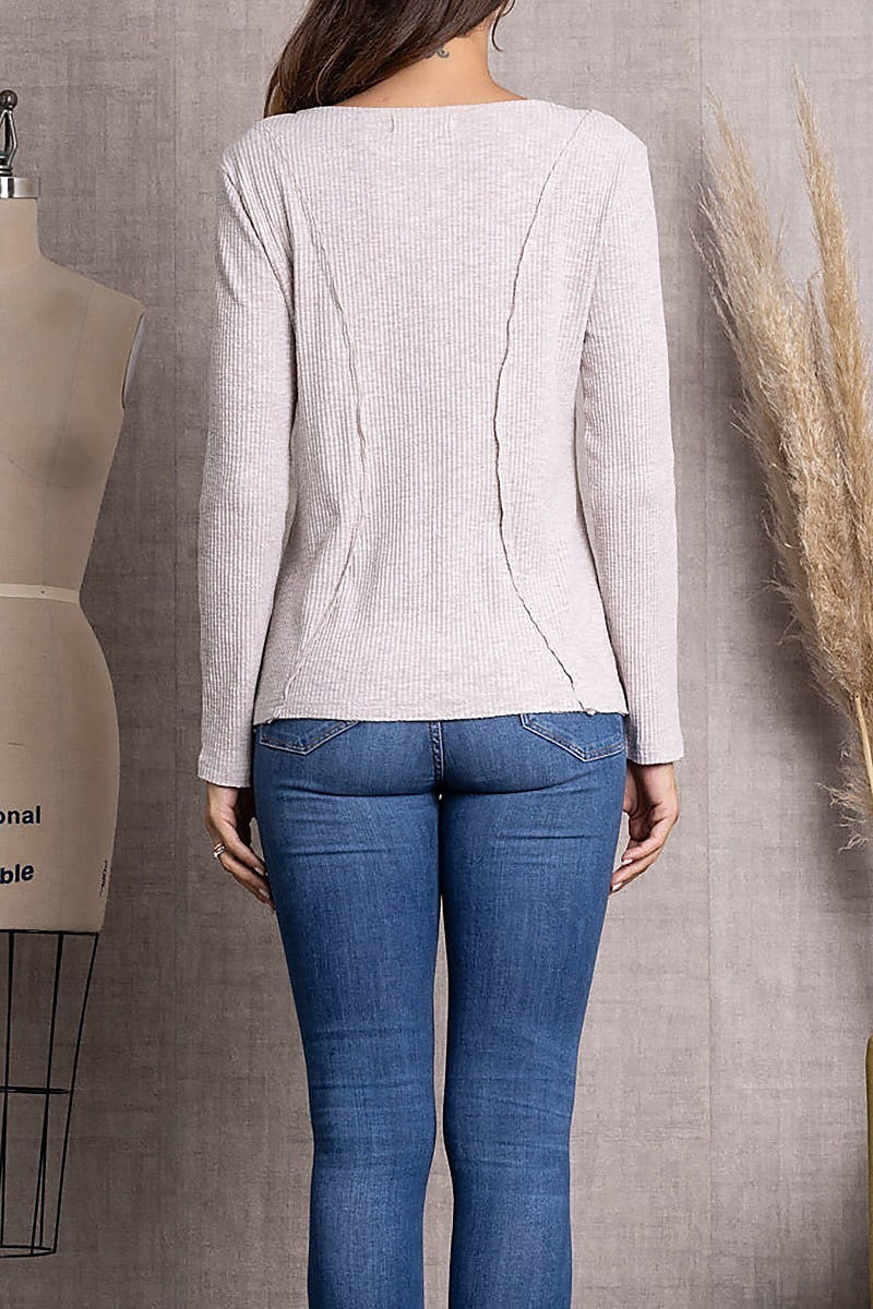 Ribbed knit button down long sleeve top (EDSW3480)