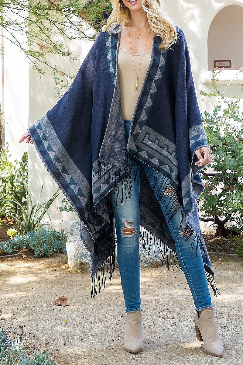 Aztec border line fringe kimono wrap (DGS5831)