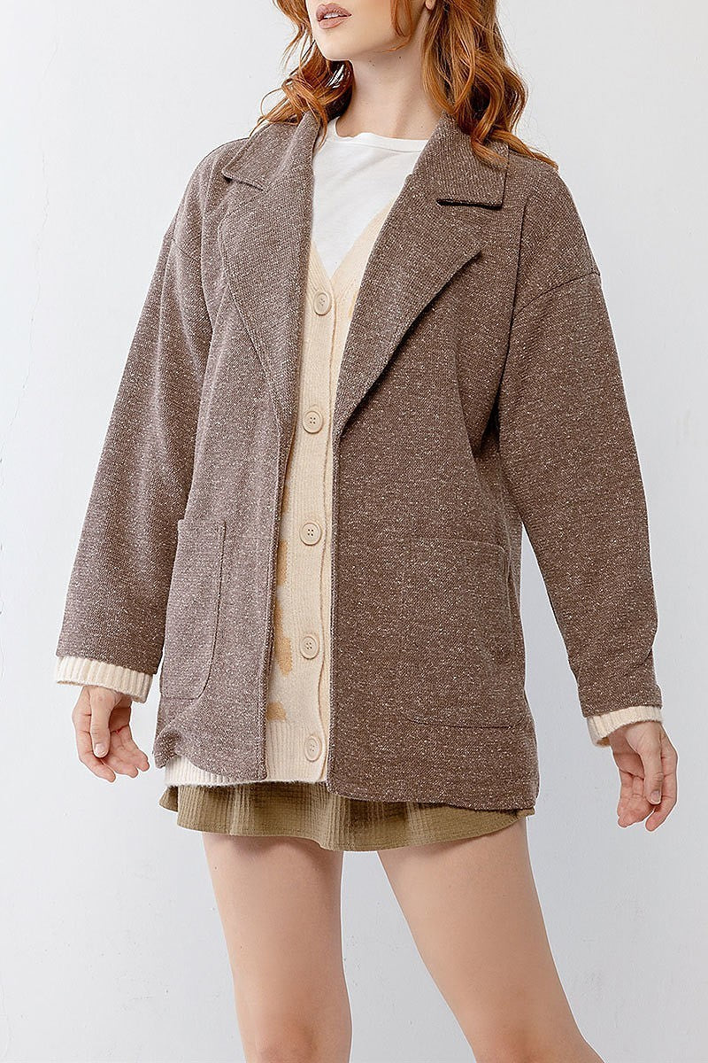 Collared pocket detail open front cardigan (TDG9949)