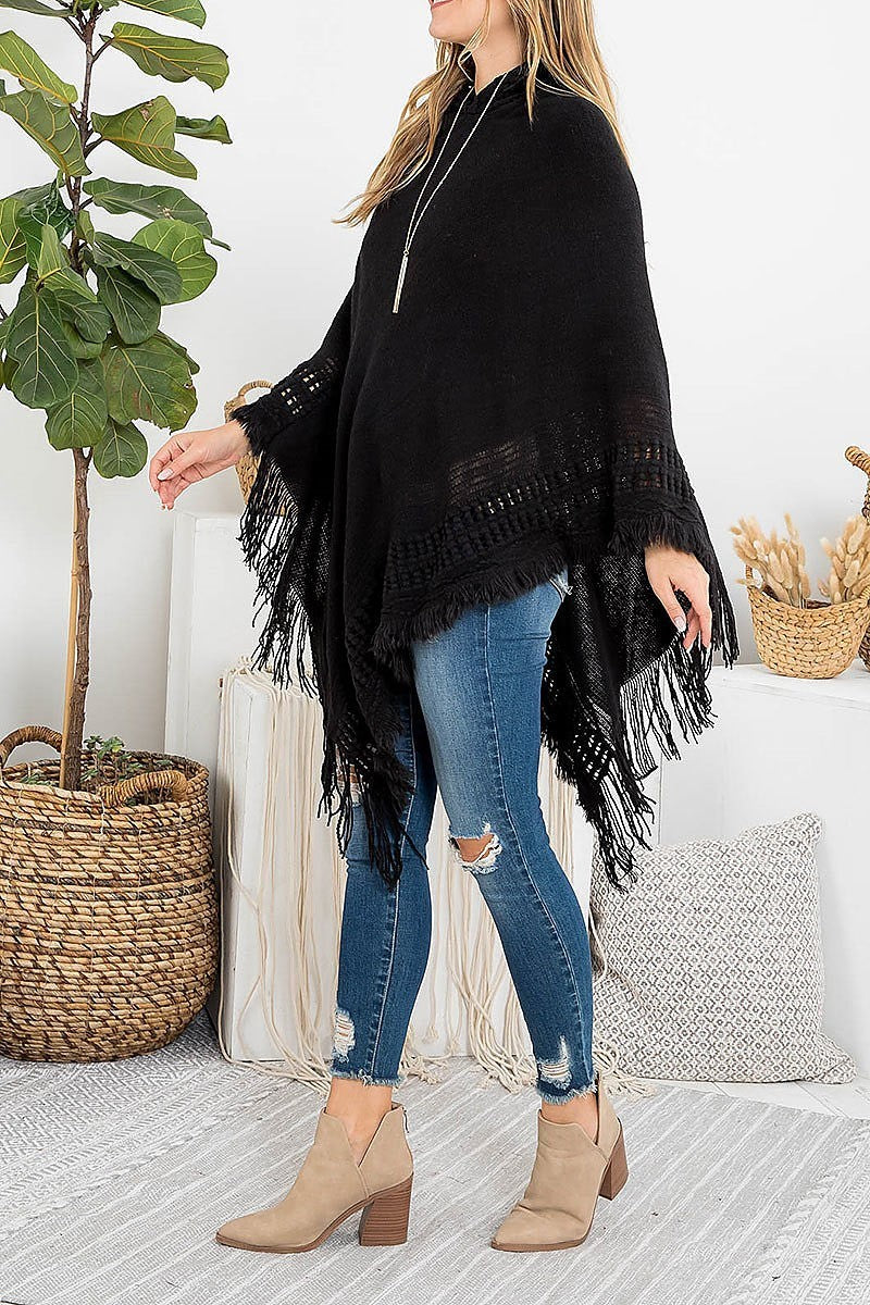 Hooded poncho knit braded tassel fringe (DGS5401)