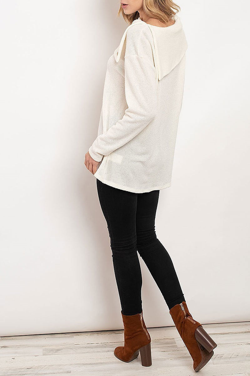 Button trimmed collar detail sweater top (ED7883-1)