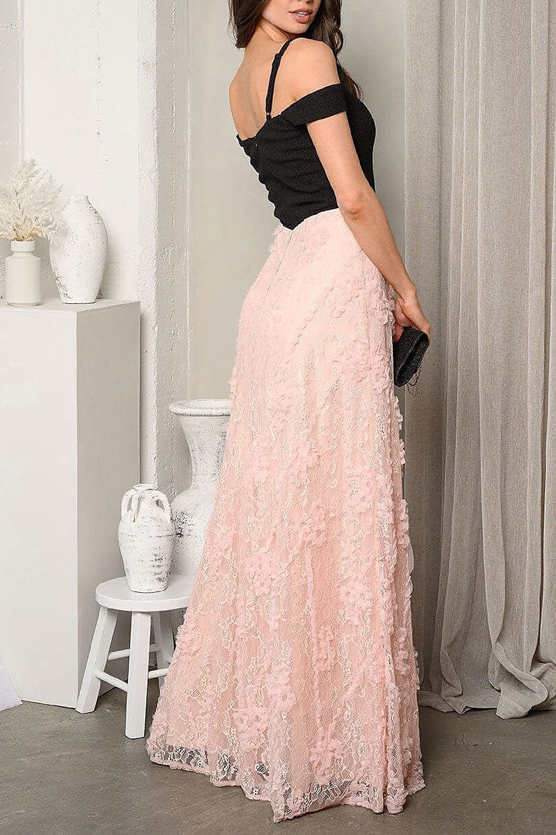 Sleeveless shimmer lace maxi gown dress (EDWT9628)