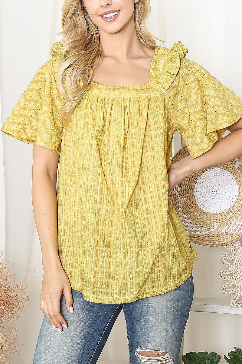 Square neckline textured top (EF6042)