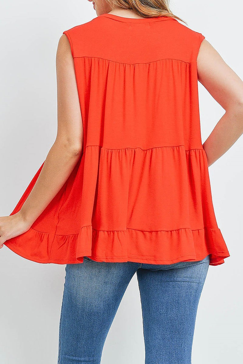 Tiered ruffle solid tank top (ED9878)