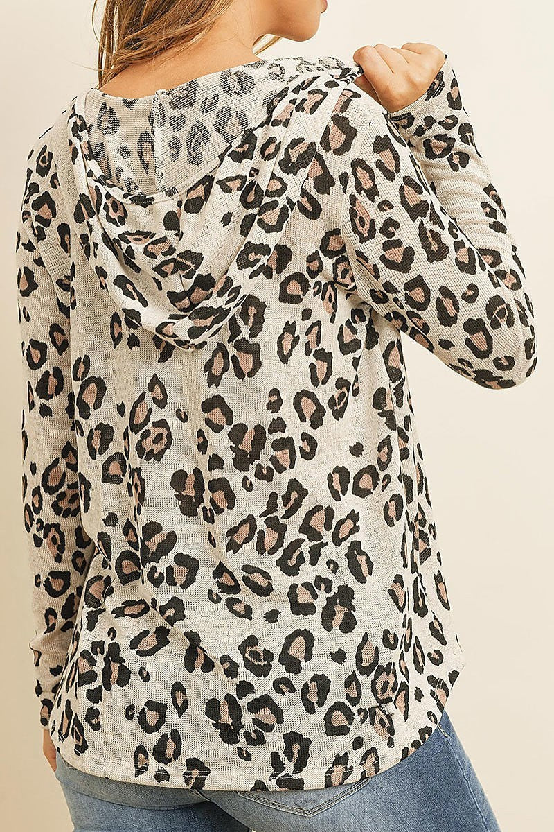 Long sleeve v neck animal print loose fit top (ED8102-2)