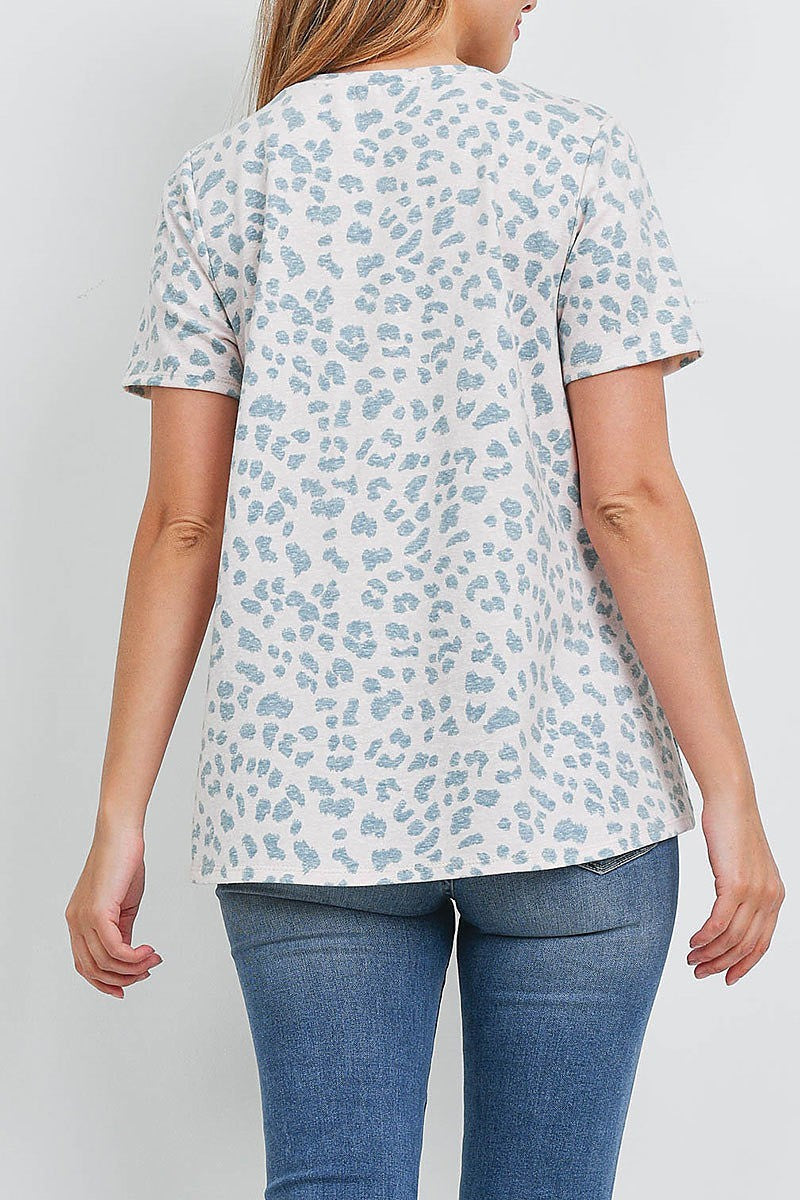 Triple strap v neck short sleeve leopard top (EF1653)