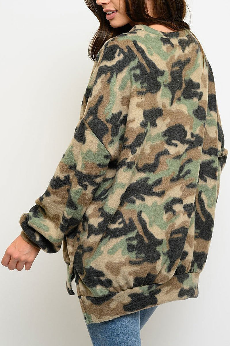 Brushed camo print long sleeve top (EDWT3166)