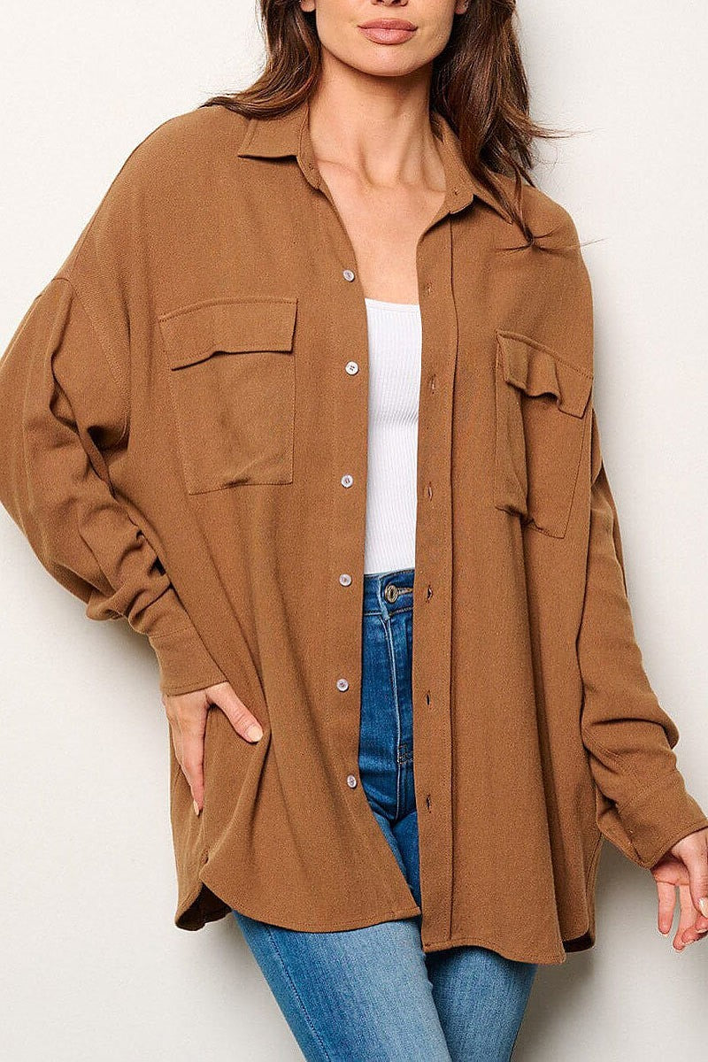 Button up front pockets oversized shirt (EGWT2842-2)