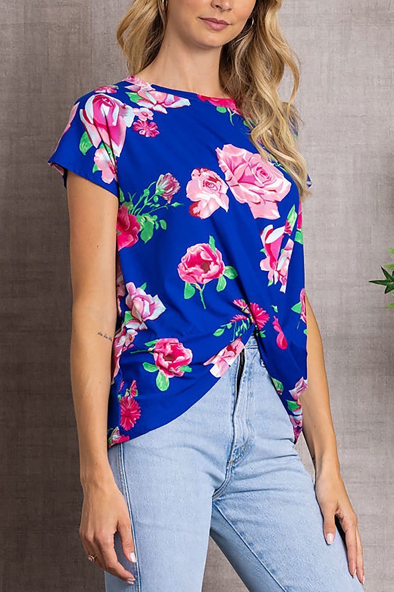 Floral print twisted hem top (EDSW3335)