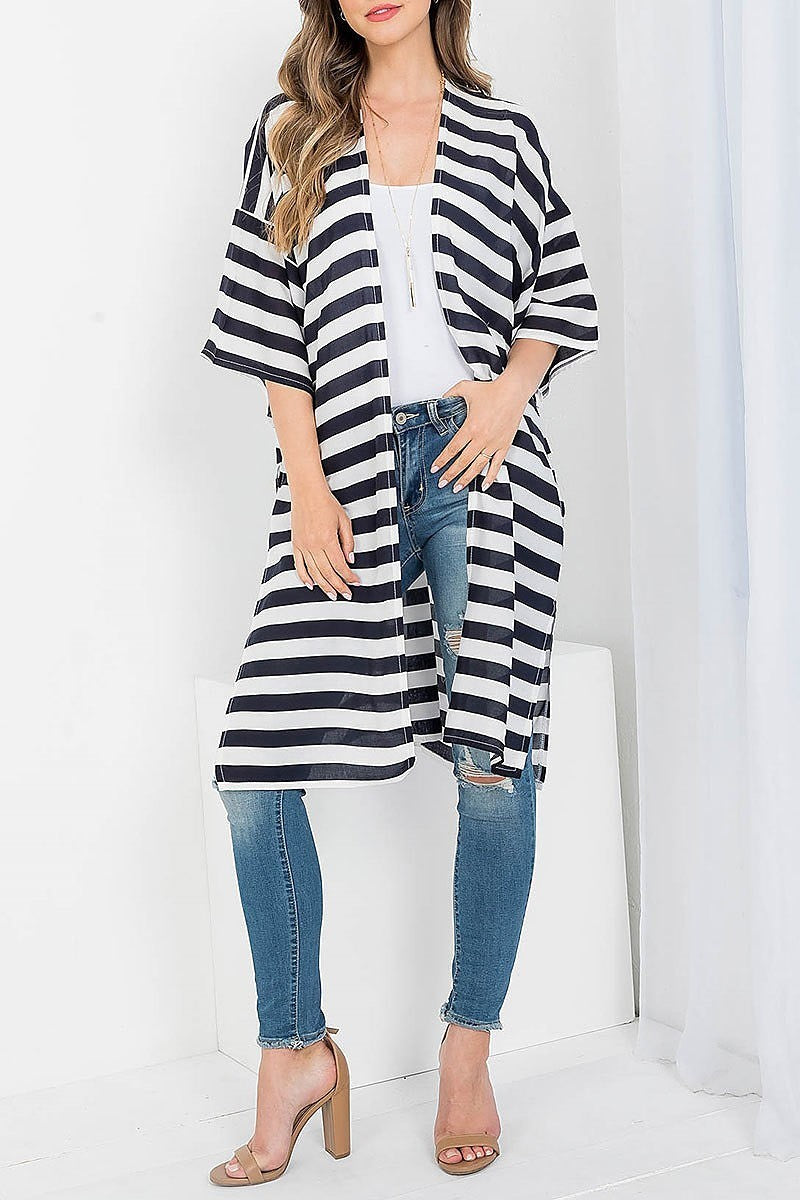 Stripe print knee length kimono (EF3618)