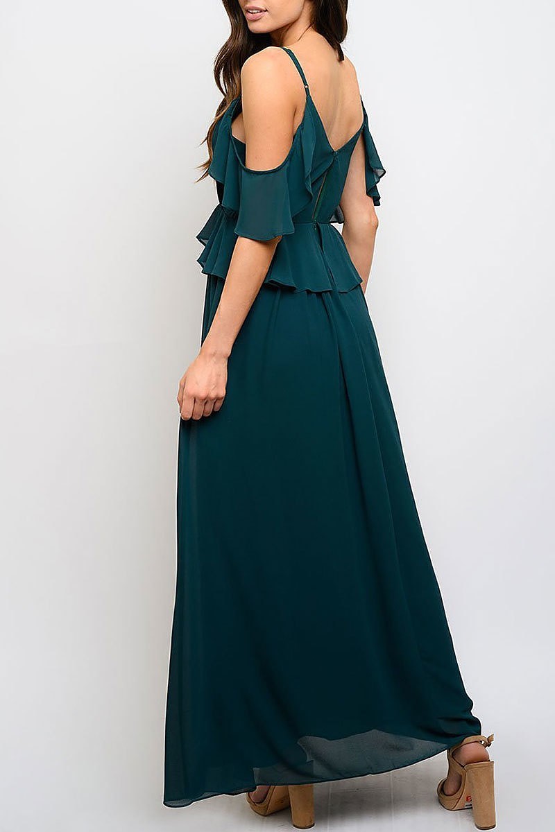 Cold shoulder ruffle maxi dress (EDWT3397)