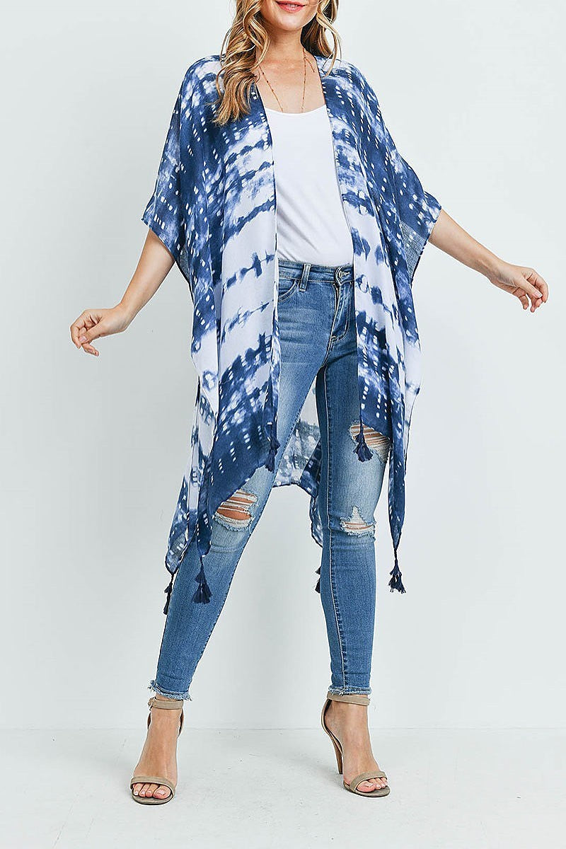 Tie dye dash tassel kimono (EF3504)