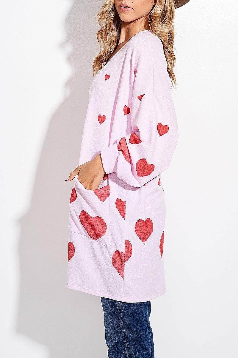 Heart all over loose fit cardigan (EF5074)