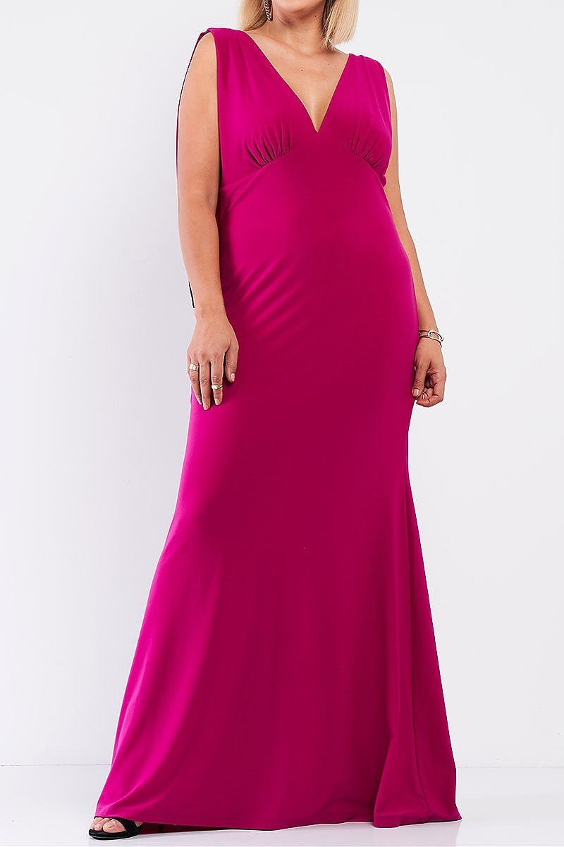 Drape back v neck maxi dress (TDG7729)