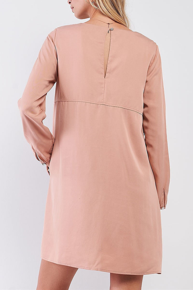 Key hole back bubble sleeve tunic dress (TDG8839)