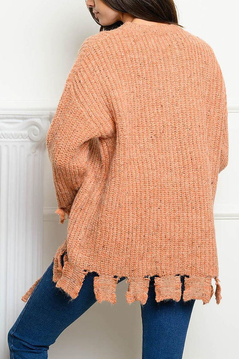 Long sleeve heathered yarn sweater (EDWT4051)