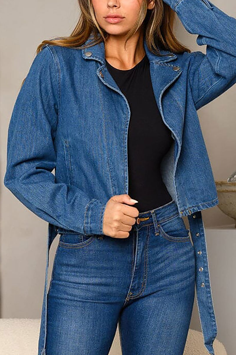 Long sleeve belted denim jacket (EDWT8351)