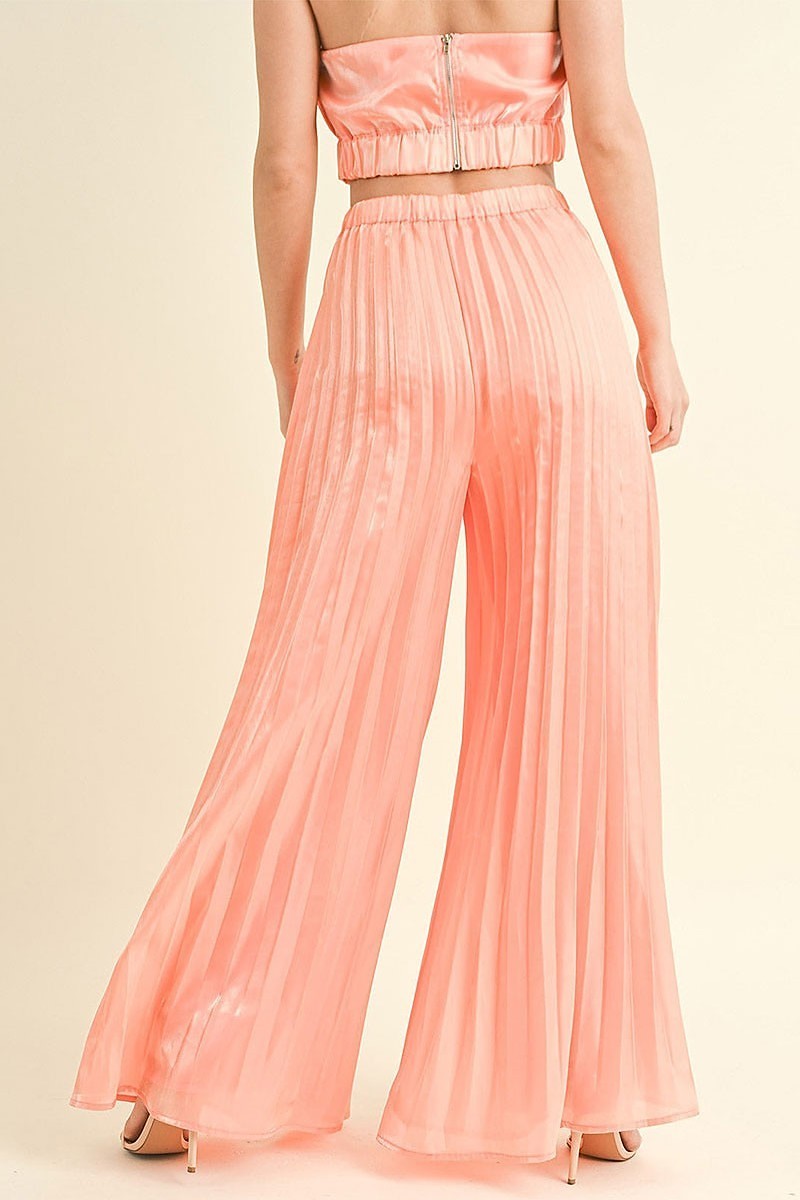 Sleeveless crop top & wide leg pants pleated set (EGWT2305)